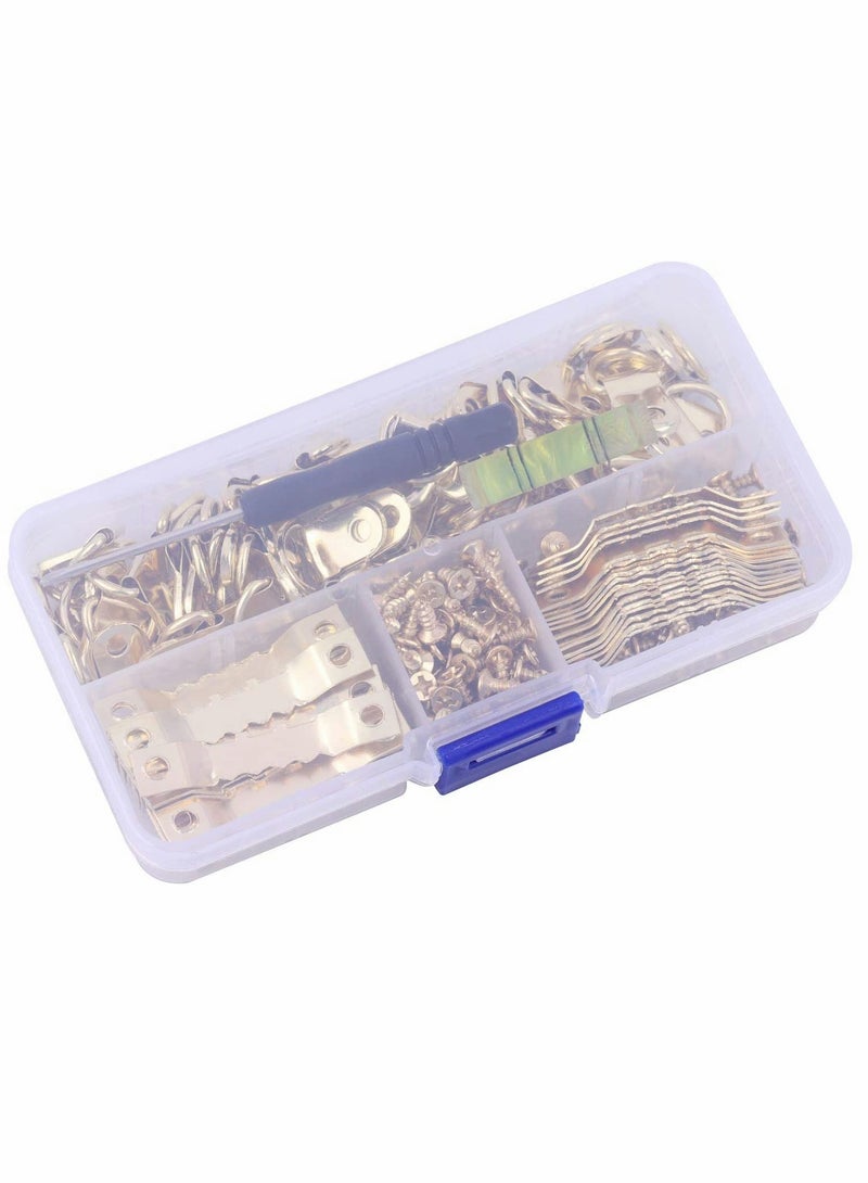 KASTWAVE Hook Set, Box Hook, D Ring Picture Frame Hanger, Sawtooth Photo Hanging Hardware Set with Screws and Spirit Level Silver Gold, 252 psc  - Image 5