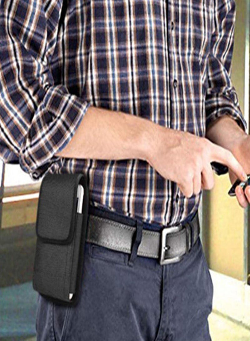 GGOOT Black Phone Holster - Men Black Phone Holsters | Men Nylon Cell Phones Belt Clip Holster Carrying Pouch, with Pen Holder, Fits Cellphones 3.5-6.3 Inches, Black - Image 3