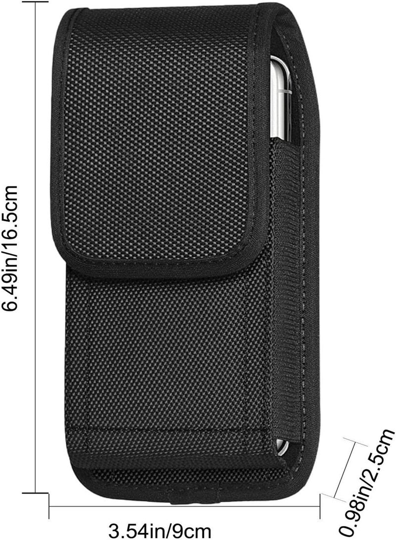 GGOOT Black Phone Holster - Men Black Phone Holsters | Men Nylon Cell Phones Belt Clip Holster Carrying Pouch, with Pen Holder, Fits Cellphones 3.5-6.3 Inches, Black - Image 4