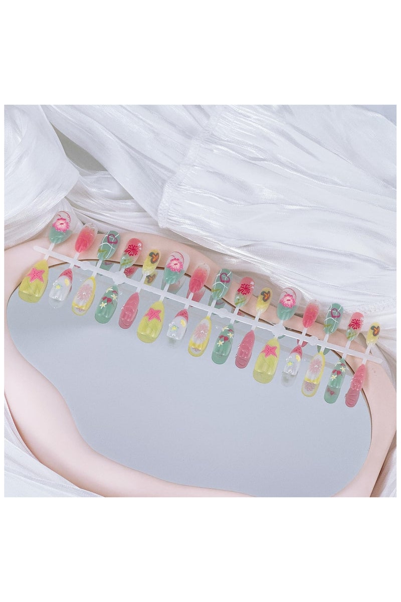 30pcs Summer Press on Nails Medium Almond Fake Nails with 3D Flower Starfish Designs Summer Beach False Nails Pearl Glue on Nails Handmade Full Cover Acrylic Nails Stick on Nails for Women  30pcs Summer Press on Nails Medium Almond Fake Nails with 3D Flower Starfish Designs Summer Beach False Nails Pearl Glue on Nails Handmade Full Cover Acrylic Nails Stick on Nails for Women  30pcs الصيف الصحافة على الأظافر متوسطة اللوز الأظافر الزائفة مع 3D زهرة نجوم البحر تصاميم الصيف الشاطئ الأظافر الزائفة اللؤلؤ الغراء على الأظافر مصنوعة يدويا غطاء كامل الأظافر الأكريليك عصا على الأظافر للمرأة - Image 3
