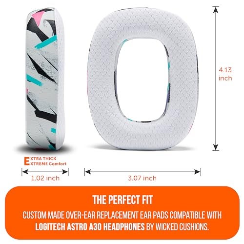 WC فريز A30 - وسائد أذن جل تبريد متوافقة مع سماعات Logitech Astro A30 من Wicked Cushions - رفع مستوى الراحة، المتانة، السماكة وعزل الصوت لجلسات الألعاب الملحمية | أبيض 90's - Image 5