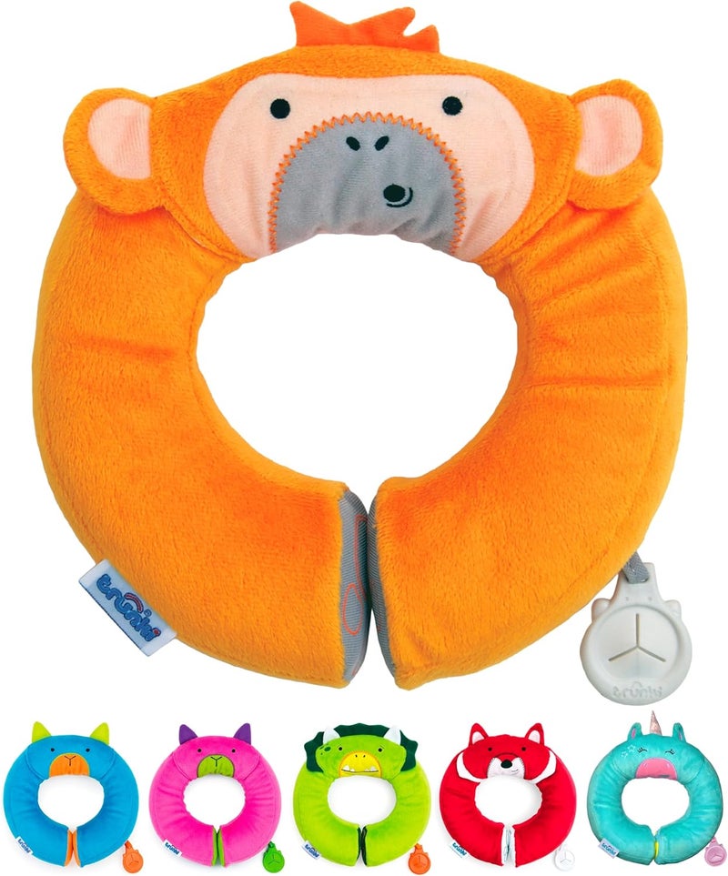 trunki Kid's Travel Neck Pillow and Chin Rest | Support Sleepy Heads in The Car Seat, Plane, Bike or Pram | Yondi Small Mylo Monkey (Orange) - Image 1