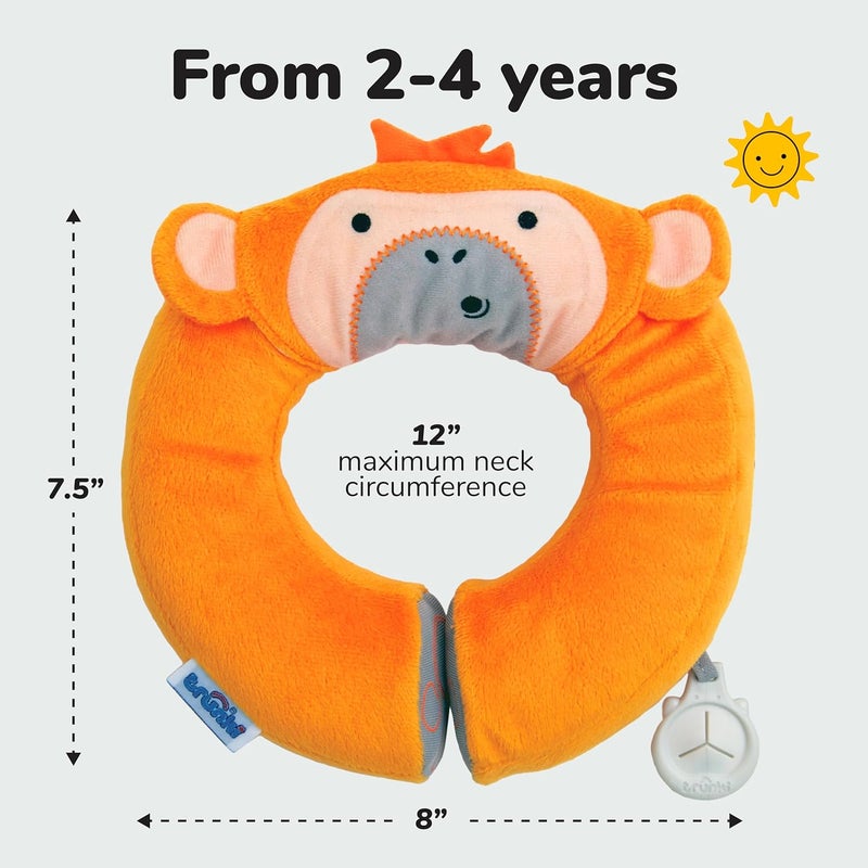 trunki Kid's Travel Neck Pillow and Chin Rest | Support Sleepy Heads in The Car Seat, Plane, Bike or Pram | Yondi Small Mylo Monkey (Orange) - Image 2
