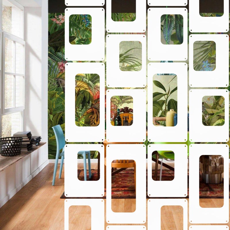 ANMINY 12 PCS Hanging Room Divider Decorative Thick Wall Privacy Screen Panels Set Modern Geometric Pattern Hollow Out Design for Bedroom Living Dining Room Kitchen Office Restaurant Decor  White