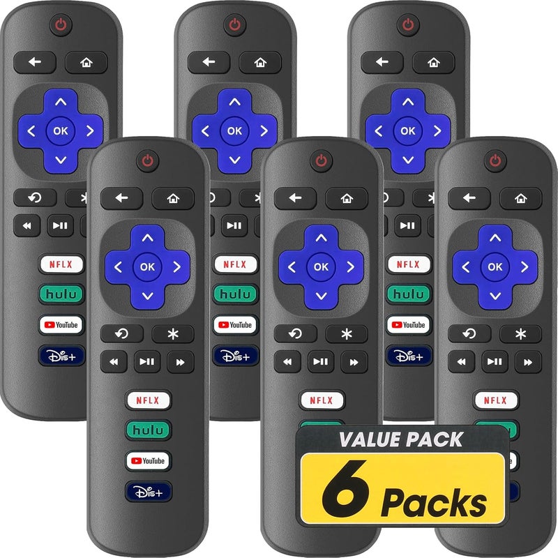 YesBes 6 حزمة بديلة لجهاز التحكم عن بعد مخصصة فقط لتلفزيون Roku، متوافقة مع تلفزيونات TCL Roku / Hisense Roku / Sharp / Philips / Onn Roku الذكية (ليست لعصا Roku أو صندوق Roku) - Image 1