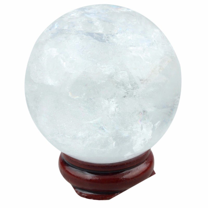 mookaitedecor Natural Rock Quartz Crystal Ball with Wood Stand, Healing Crystals Sphere Sculpture Home Decoration, 1.55"-1.75" - Image 1