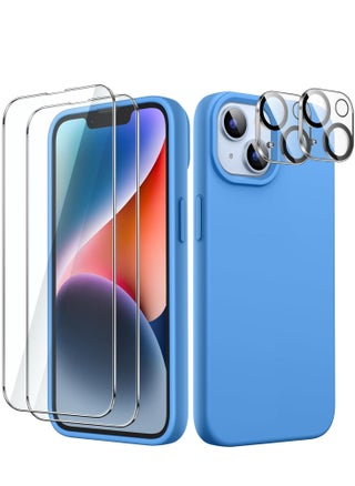 5 in 1 Silicone Case for iPhone 14 6.1-Inch, with 2-Pack Screen Protector and 2-Pack Camera Lens Protector, Full Coverage Tempered Glass Film, Shockproof Phone Cover (Blue) - pzsku/Z4EFB15177D2A09E2B64CZ/45/_/1723114221/72e28353-8b4c-4cdc-9726-20d5734a7907