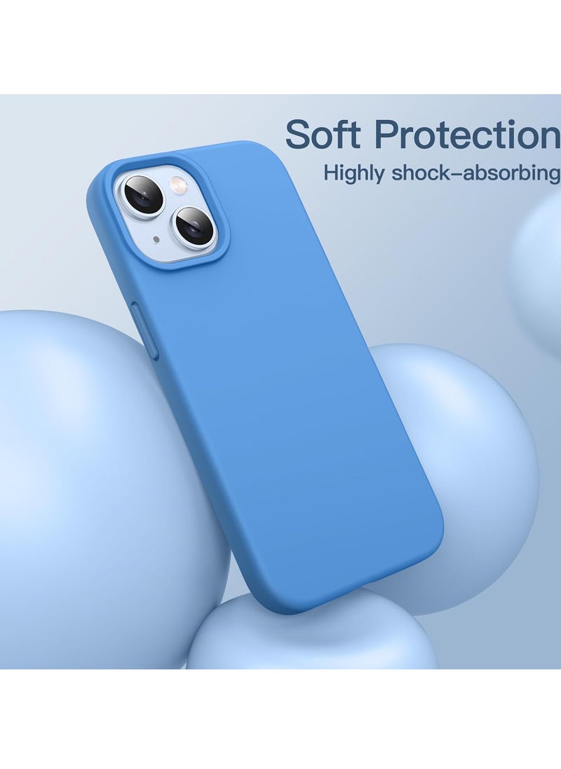 5 in 1 Silicone Case for iPhone 14 6.1-Inch, with 2-Pack Screen Protector and 2-Pack Camera Lens Protector, Full Coverage Tempered Glass Film, Shockproof Phone Cover (Blue)