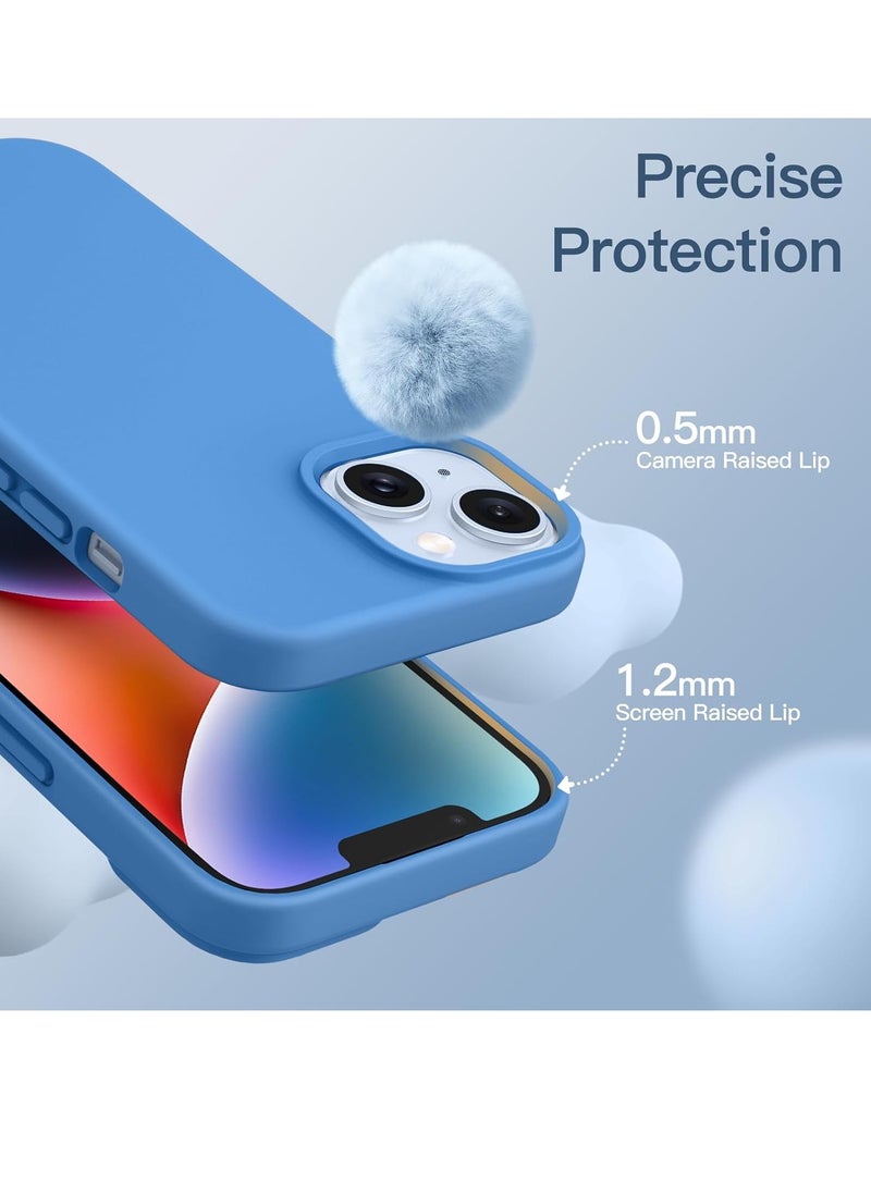5 in 1 Silicone Case for iPhone 14 6.1-Inch, with 2-Pack Screen Protector and 2-Pack Camera Lens Protector, Full Coverage Tempered Glass Film, Shockproof Phone Cover (Blue)