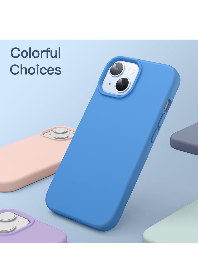 5 in 1 Silicone Case for iPhone 14 6.1-Inch, with 2-Pack Screen Protector and 2-Pack Camera Lens Protector, Full Coverage Tempered Glass Film, Shockproof Phone Cover (Blue)