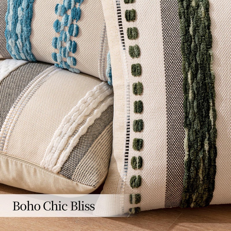 ANRODUO Pack of 1 Boho Decorative Throw Pillow Covers 14x36 Farmhouse Cushion Case Long Chenille Pillow Cases Lumbar Pillow Covers Accent Neutral Pillowcase for Sofa Couch Bed, Olive Green Stripe - Image 5