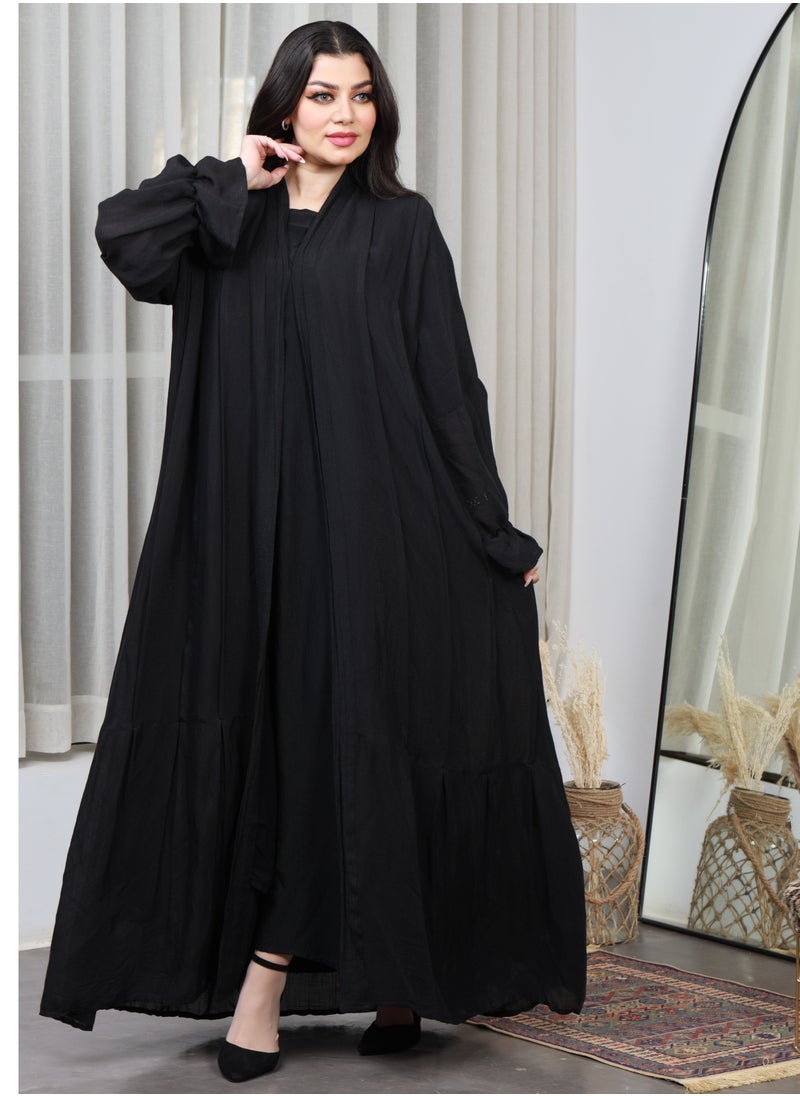 Black abaya with floral fabric - pzsku/Z4EFB221FB93D3765B7CFZ/45/_/1710973506/8eb13856-3025-4e07-a937-eec20afc4576