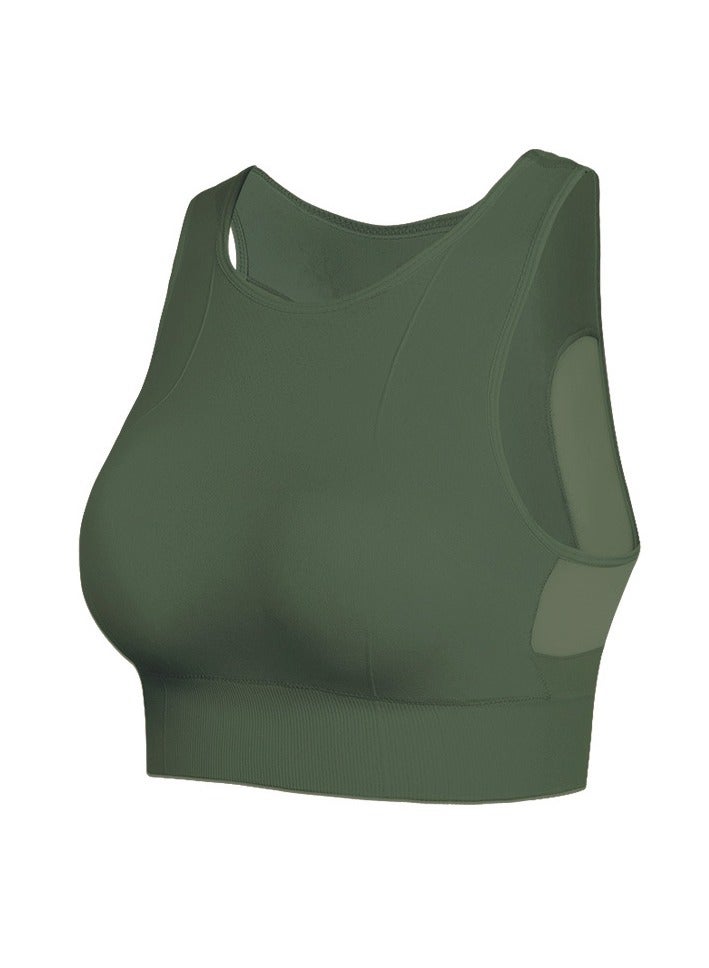 AROAQ Full Coverage Longline Sports Bra, Shockproof Fitness Yoga Running Sports Bra,  Seamless Quick-drying Medium Impact Push Up Tank Top For Yoga Gym Workout, (Size L, Dark Green) - Image 1
