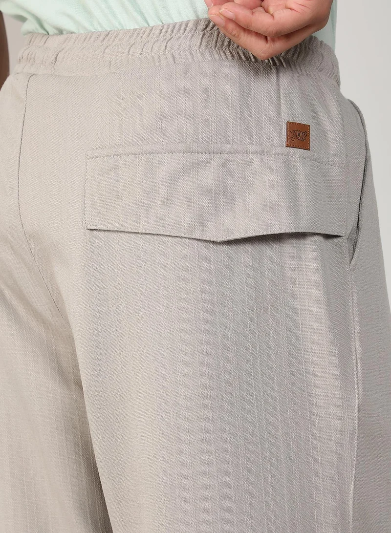 Campus Sutra Men's Greige Tailored Linen-Blend Trousers