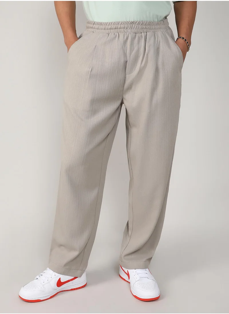 Campus Sutra Men's Greige Tailored Linen-Blend Trousers