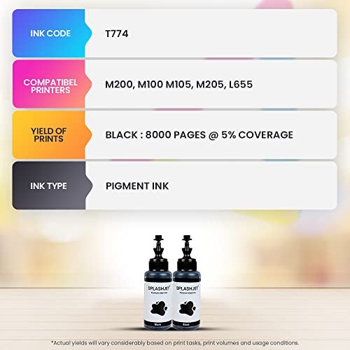 Splashjet T774 Compatible Refill Pigment Ink for Epson M200, M100 M105, M205, L655 Printer - Compatible Ink Bottle for Epson T774 Ink Code (Black - Pigment) (70gm x 2 Bottle) - 501857 - Image 4