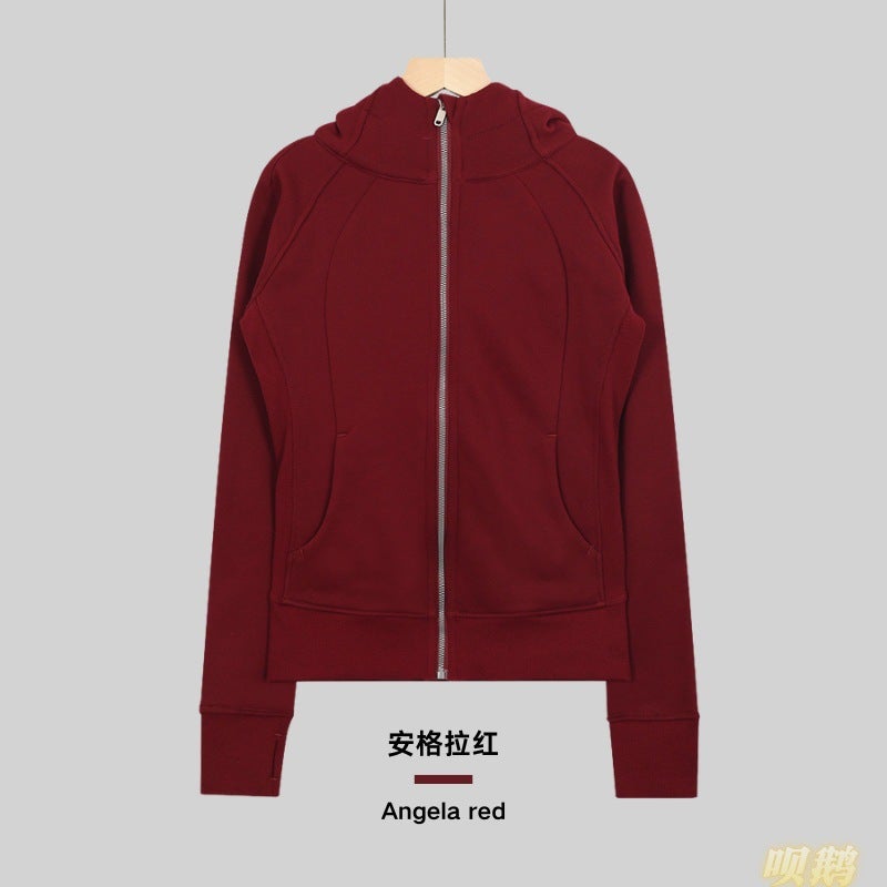 Women's Slim Fit Full-Zip Hooded Fleece Jacket Breathable Cotton Blend Embroidered Yoga Sports Autumn Winter - Image 1