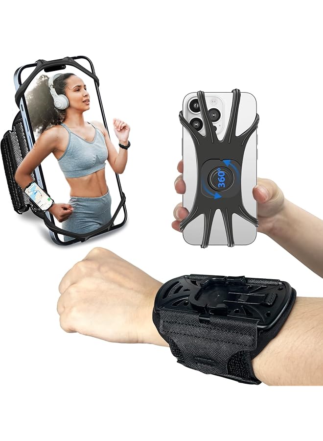 Green Tiger Wristband Phone Holder, for Running 360°Rotation and Detachable Sports Armband, with Key Holder for iPhone 16/15/14/13/12/11/Pro/XS/XR/X/8/7/6/Plus, for Samsung Galaxy, Fits 4''-6.5''Phone - Image 1