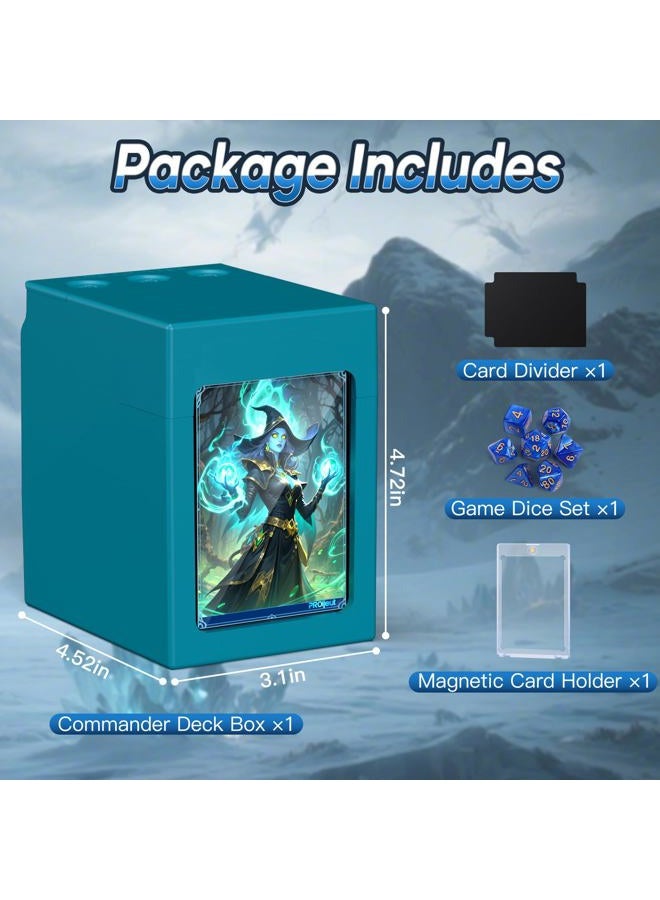 Proijeut Mtg Deck Box with Life Counter, Commander Deck Box Fits 100 Double-Sleeved Cards, Magic Card Storage Box with Commander Display & Dice Tray, Fit for MTG, TCG, CCG (Teal) - Image 5