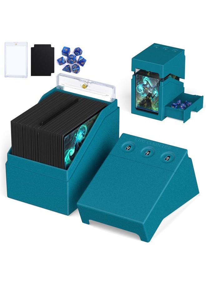 Proijeut Mtg Deck Box with Life Counter, Commander Deck Box Fits 100 Double-Sleeved Cards, Magic Card Storage Box with Commander Display & Dice Tray, Fit for MTG, TCG, CCG (Teal) - Image 1