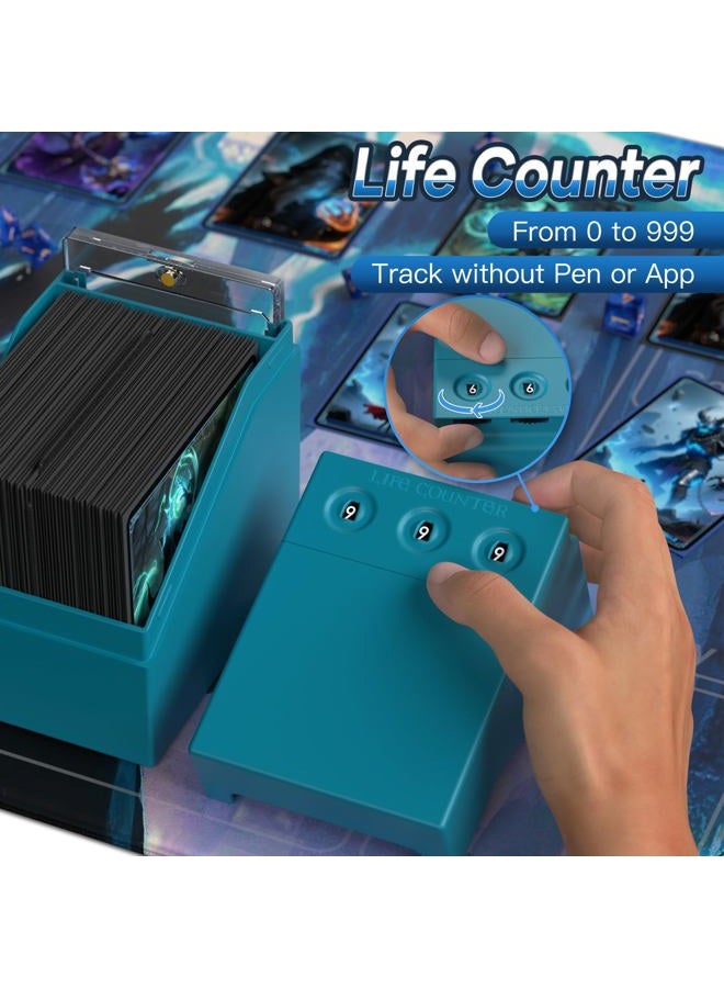 Proijeut Mtg Deck Box with Life Counter, Commander Deck Box Fits 100 Double-Sleeved Cards, Magic Card Storage Box with Commander Display & Dice Tray, Fit for MTG, TCG, CCG (Teal) - Image 3