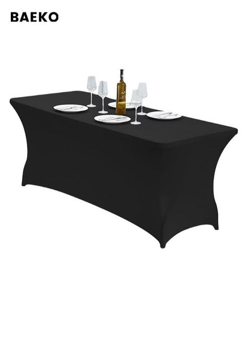 Spandex Table Cloth, 6ft Table Cover Rectangular Stretch Table Cloth Tight Fit Tablecloth for Parties, Trade Shows, Weddings and Events of All Kinds(black)