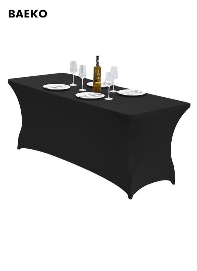 BAEKO - Spandex Table Cloth, 6ft Table Cover Rectangular Stretch Table Cloth Tight Fit Tablecloth for Parties, Trade Shows, Weddings and Events of All Kinds(black) - Image 1