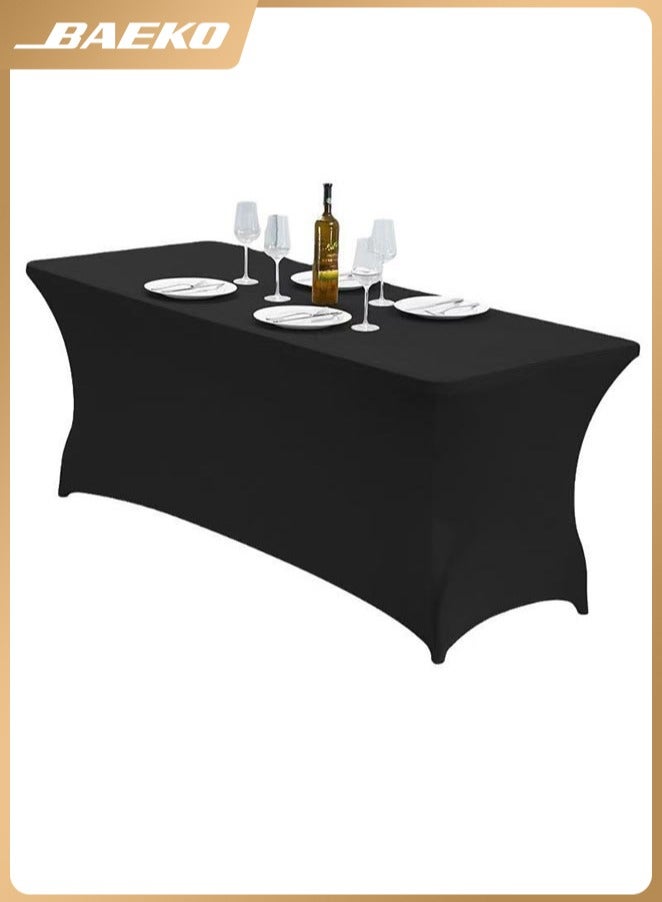 BAEKO Spandex Table Cloth, 6ft Table Cover Rectangular Stretch Table Cloth Tight Fit Tablecloth for Parties, Trade Shows, Weddings and Events of All Kinds(black) - Image 1