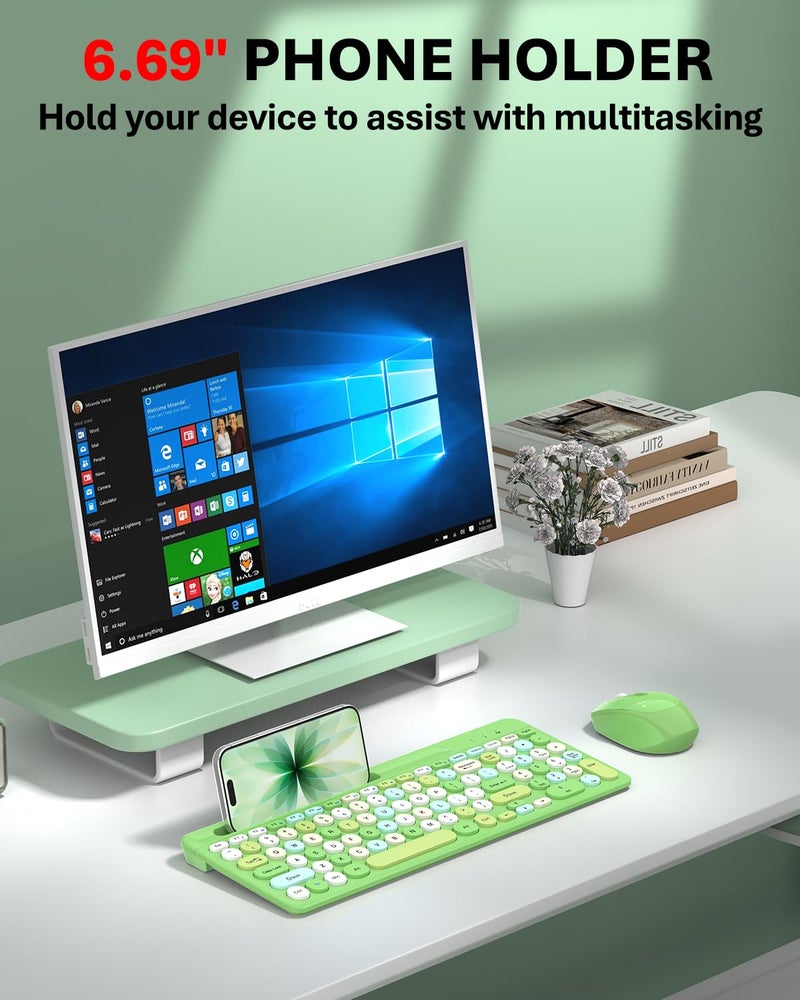 EDJO Green Colorful Wireless Keyboard and Mouse Combo - Round Keycaps, 2.4GHz Retro Typewriter Keyboard with Phone Holder, Cute Compact USB Keyboard and Mouse for Computer Laptop PC Desktop Windows - Image 3