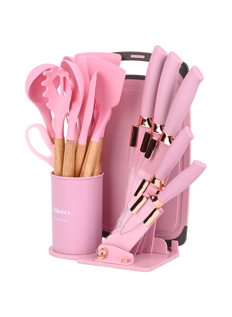 أولييرو طقم أدوات مطبخ وسكاكين ١٩ قطعة ١٩٥٠ جرام - وردي - Image 4