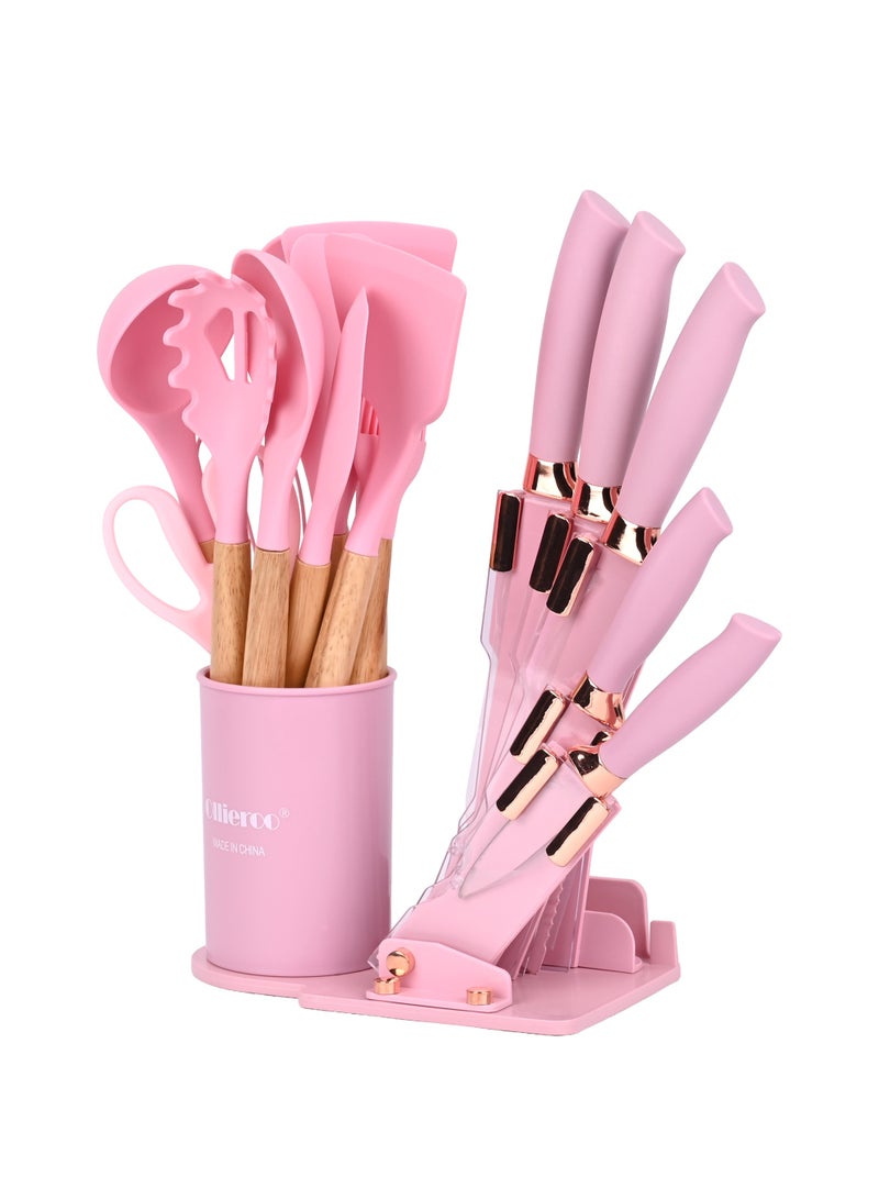 أولييرو طقم أدوات مطبخ وسكاكين ١٩ قطعة ١٩٥٠ جرام - وردي - Image 2
