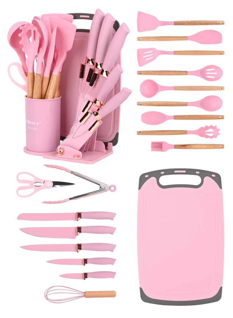 أولييرو طقم أدوات مطبخ وسكاكين ١٩ قطعة ١٩٥٠ جرام - وردي - Image 1
