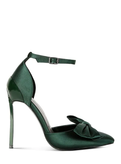 London Rag High Heeled Satin Bow Sandals in Green