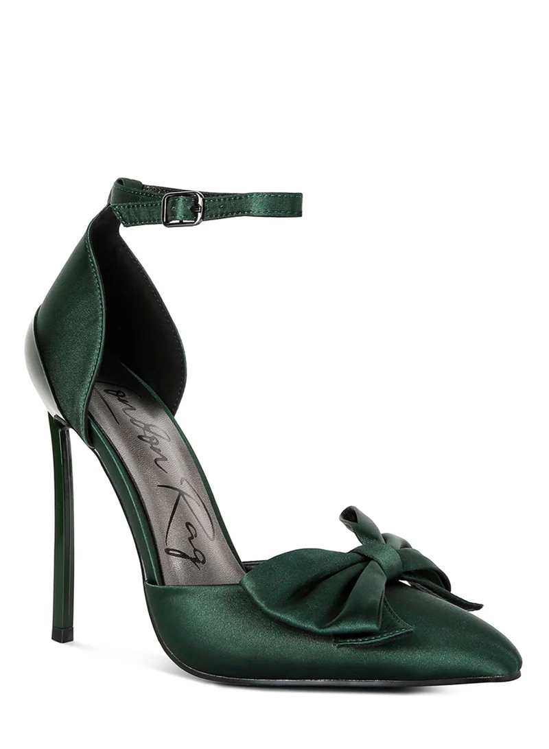 London Rag High Heeled Satin Bow Sandals in Green