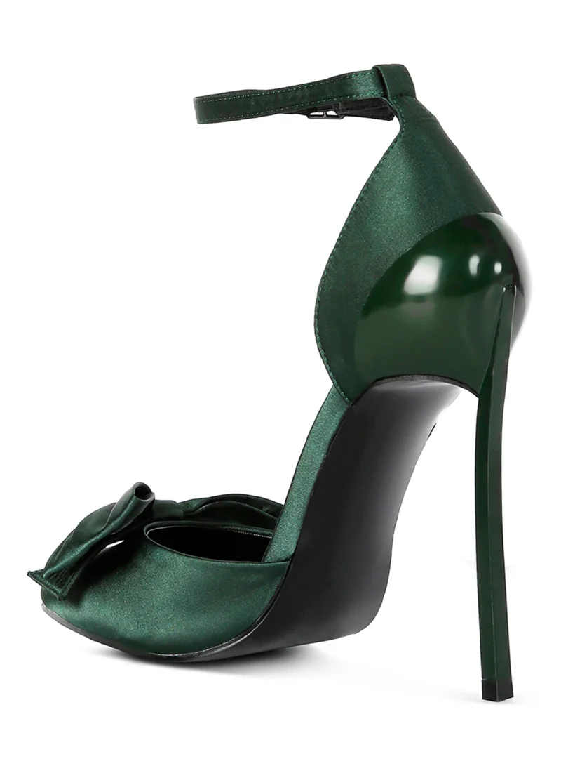 London Rag High Heeled Satin Bow Sandals in Green