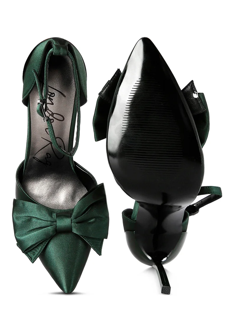 London Rag High Heeled Satin Bow Sandals in Green