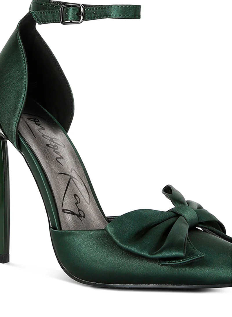 London Rag High Heeled Satin Bow Sandals in Green