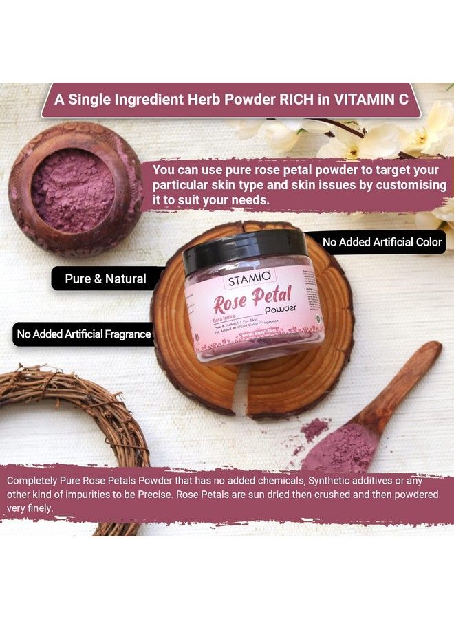 STAMIO Rose Petals Powder For Face Pack Skin Care Mask Diy ; Sun Dried Gulab Patti ; Pure Natural Rosa Indica ; Suitable For All Skin Types Men & Women ; In Jar 50 Gm - Image 3
