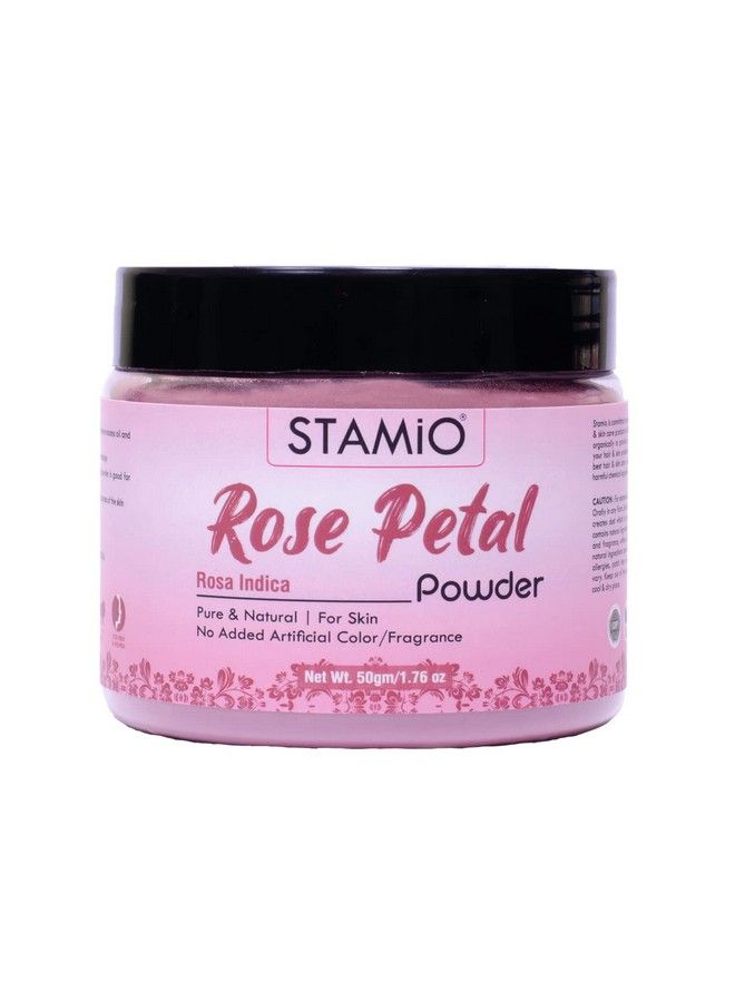 STAMIO Rose Petals Powder For Face Pack Skin Care Mask Diy ; Sun Dried Gulab Patti ; Pure Natural Rosa Indica ; Suitable For All Skin Types Men & Women ; In Jar 50 Gm - Image 1