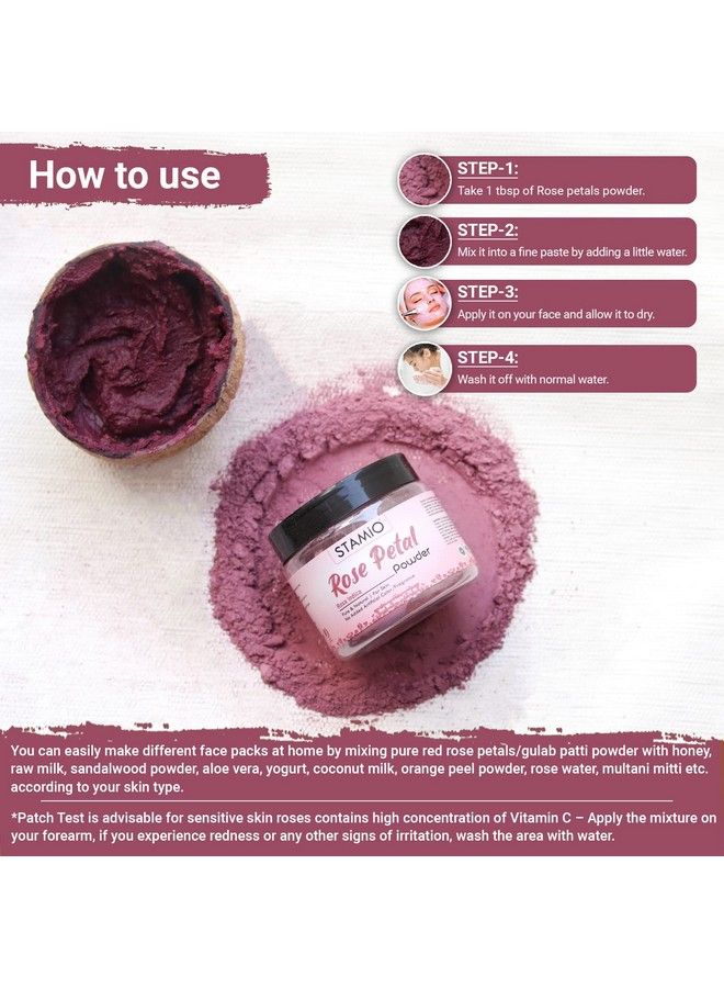 STAMIO Rose Petals Powder For Face Pack Skin Care Mask Diy ; Sun Dried Gulab Patti ; Pure Natural Rosa Indica ; Suitable For All Skin Types Men & Women ; In Jar 50 Gm - Image 4