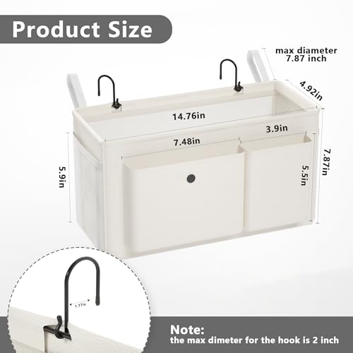 Edudif Bedside Caddy Bedside Organizer with Fixed Straps & Water Bottle Holder, Bunk Bed Caddy ideal for Home, Dorm, Hospital, Crib, Versatile Bedside Storage Solution (White) - Image 3