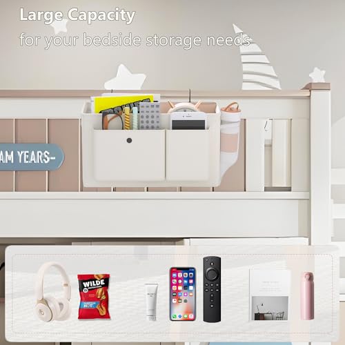 Edudif Bedside Caddy Bedside Organizer with Fixed Straps & Water Bottle Holder, Bunk Bed Caddy ideal for Home, Dorm, Hospital, Crib, Versatile Bedside Storage Solution (White) - Image 5