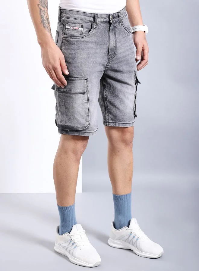 The Indian Garage Co Men G-505-CARGO SHORTS Solid Mid-Rise Denim Cargo Shorts
