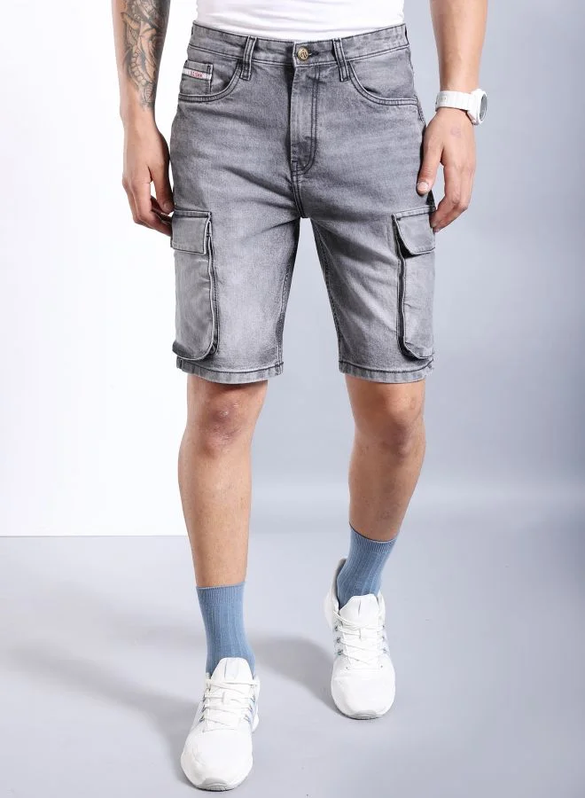 The Indian Garage Co Men G-505-CARGO SHORTS Solid Mid-Rise Denim Cargo Shorts