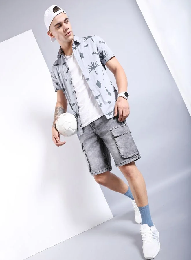 The Indian Garage Co Men G-505-CARGO SHORTS Solid Mid-Rise Denim Cargo Shorts