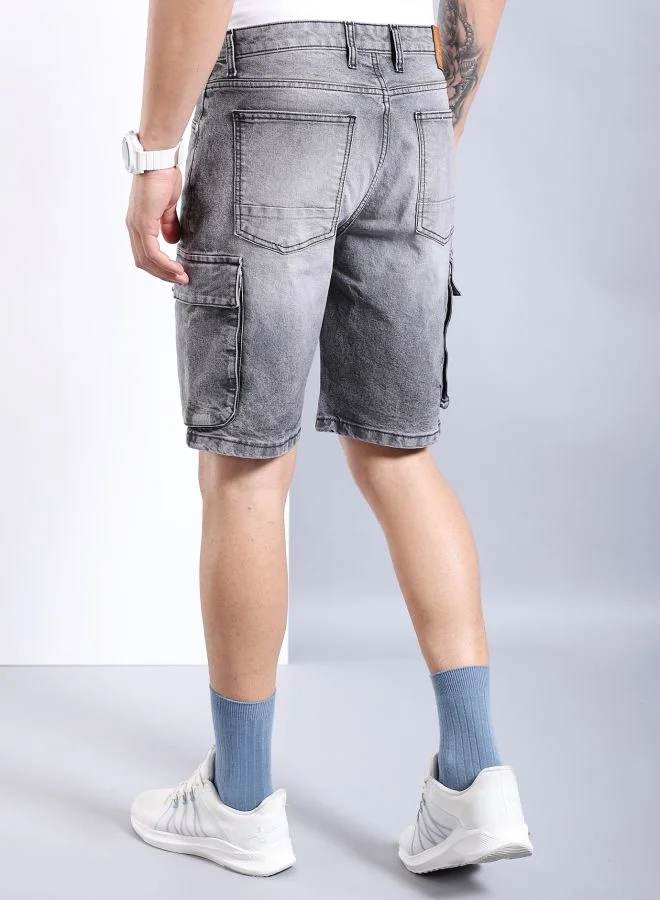 The Indian Garage Co Men G-505-CARGO SHORTS Solid Mid-Rise Denim Cargo Shorts