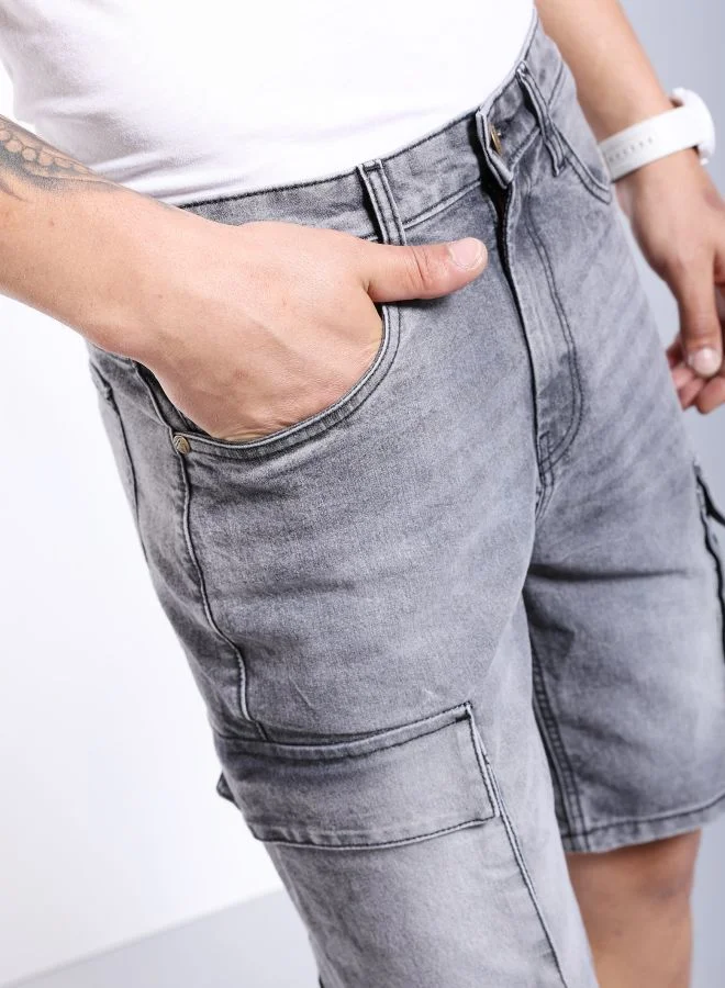 The Indian Garage Co Men G-505-CARGO SHORTS Solid Mid-Rise Denim Cargo Shorts