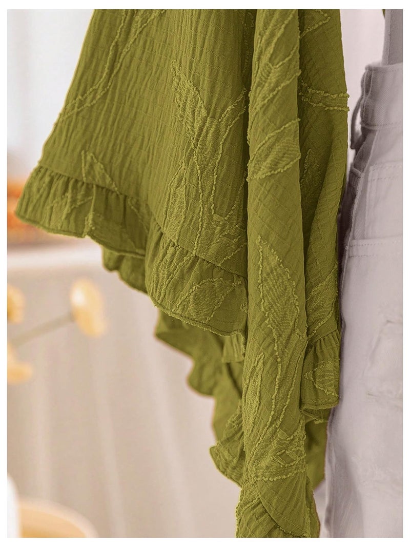 BEAUDRM Women's Boho Tops Wrap Western Country Concert 70s Outfits Tie Front Long Bell Sleeve Tops Hippie Disco Clothes Green Medium - Image 2