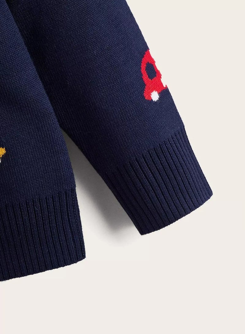 Toddler Boys Car Pattern Crew Neck Sweater - Image 4