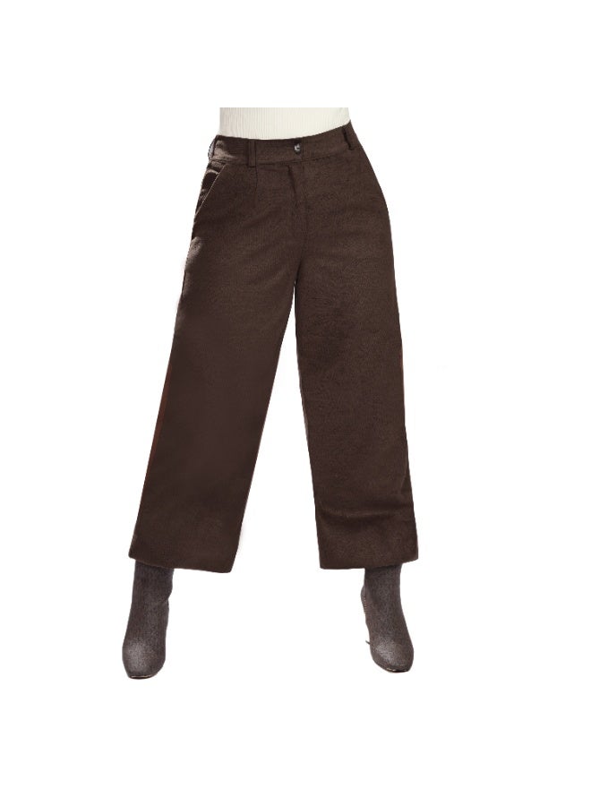 Smoky Egypt Wide Leg Solid Velvet Pants-Brown - Image 3